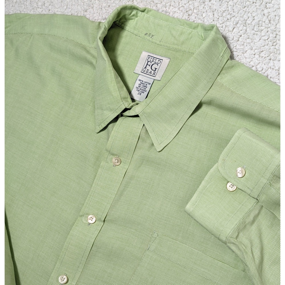 Vintage 90s Field Gear Mens 2X Green Micro Check Cotton Button Down Shirt